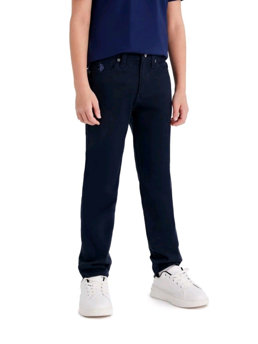 U.S. Polo Assn. Boys Stretch Twill 5-Pocket Straight Fit Pant, Navy, Size 16